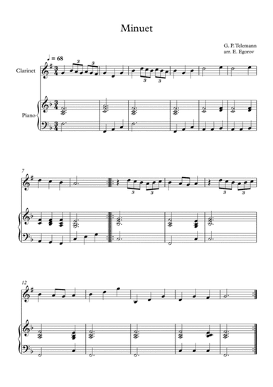 Minuet, Georg Philipp Telemann, For Clarinet & Piano