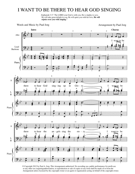 I WANT TO BE THERE TO HEAR GOD SINGING - Mixed trio  with piano accompaniment.
