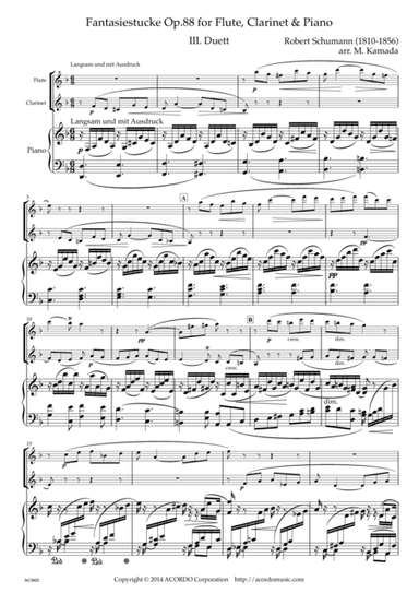 Fantasiestucke Op.88 III Duett for Flute, Clarinet & Piano (arr. Mikio Kamada)