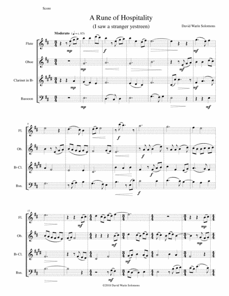 A Rune of hospitality - I saw a stranger yestreen - for wind quartet