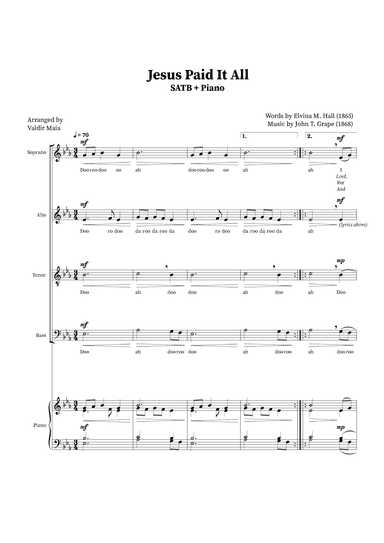 Jesus Paid It All - SATB Quartet or Choir (Piano Accompaniment) (arr. Valdir Maia)