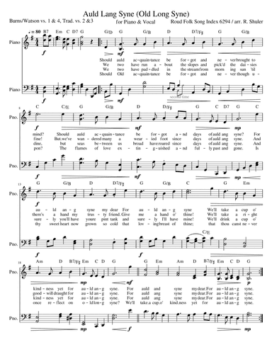 Auld Ang Syne FOUR VERSES modern words Burns/Watson/Traditional EASY PIANO (arr. Robert Shuler)