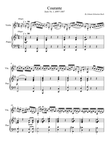 Courante - Suite No 1 BWV 1007 (Violin) (arr. Wesley S. SIlva)