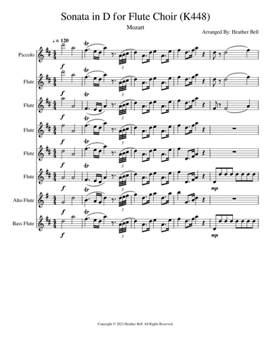 Sonata in D Major for Flute Choir (K448) (arr. Heather Bell)