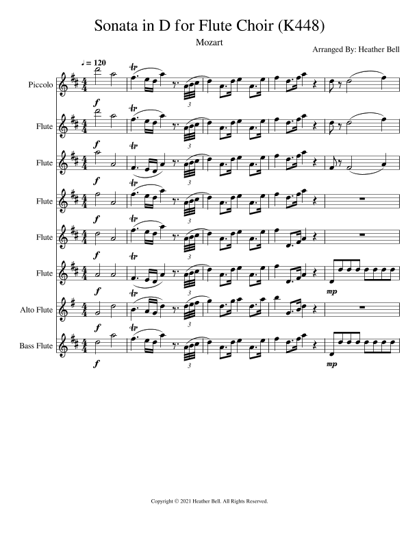 Sonata in D Major for Flute Choir (K448) (arr. Heather Bell)