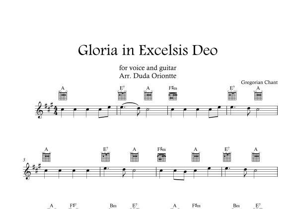 Gloria in excelsis Deo (A major - TABS - no lyrics) (arr. Duda Oriontte)