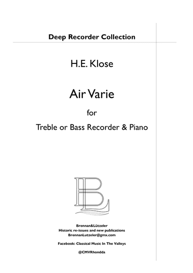 Air Varie for Treble or Bass Recorder (arr. Barbara Brennan)