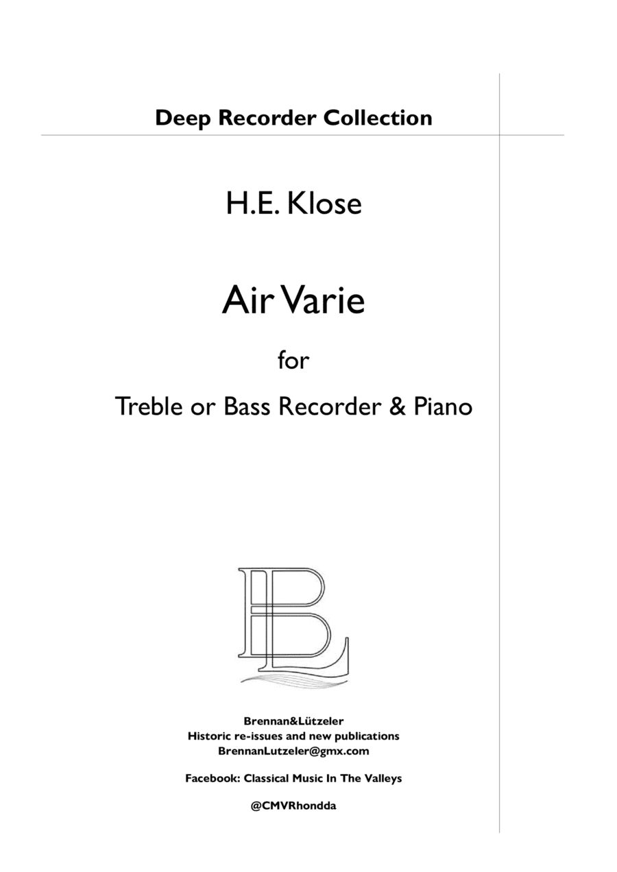 Air Varie for Treble or Bass Recorder (arr. Barbara Brennan)