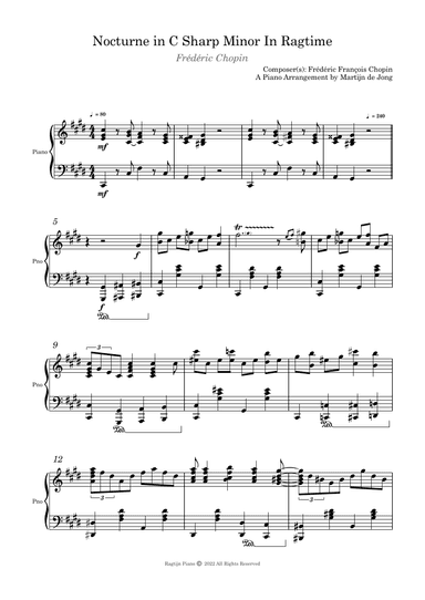 Nocturne in C Sharp Minor in Ragtime (arr. Martijn de Jong)