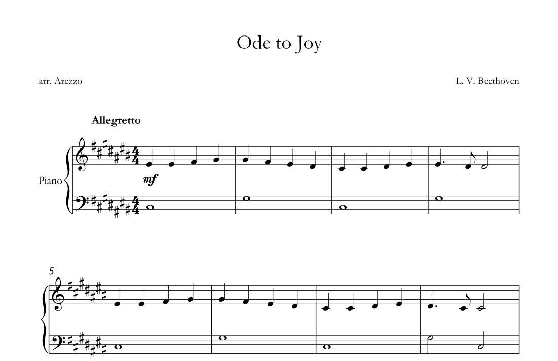 ode to joy sheet music easy piano transposed in c# (arr. Arezzo Music)