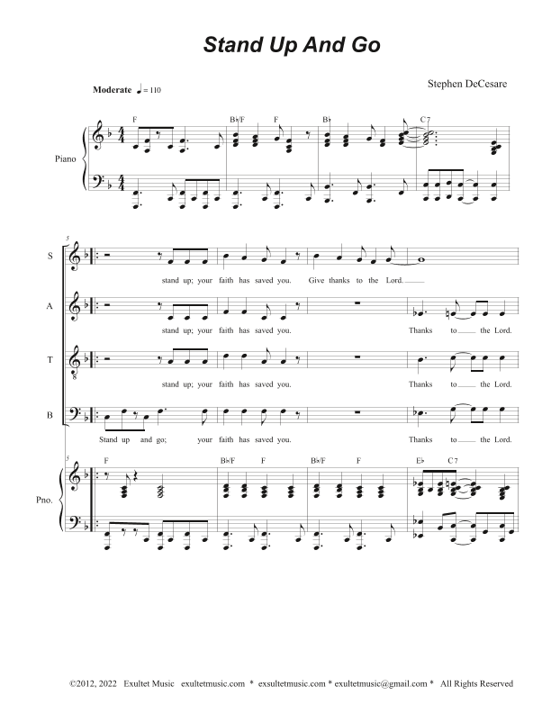 Stand Up And Go (Vocal Quartet - (SATB)