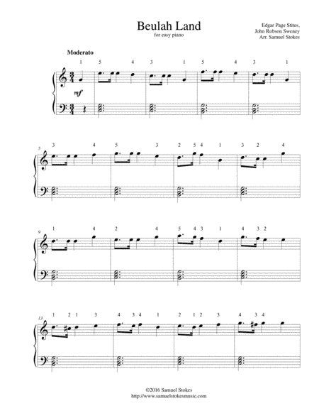 Beulah Land - for easy piano (arr. Samuel Stokes)