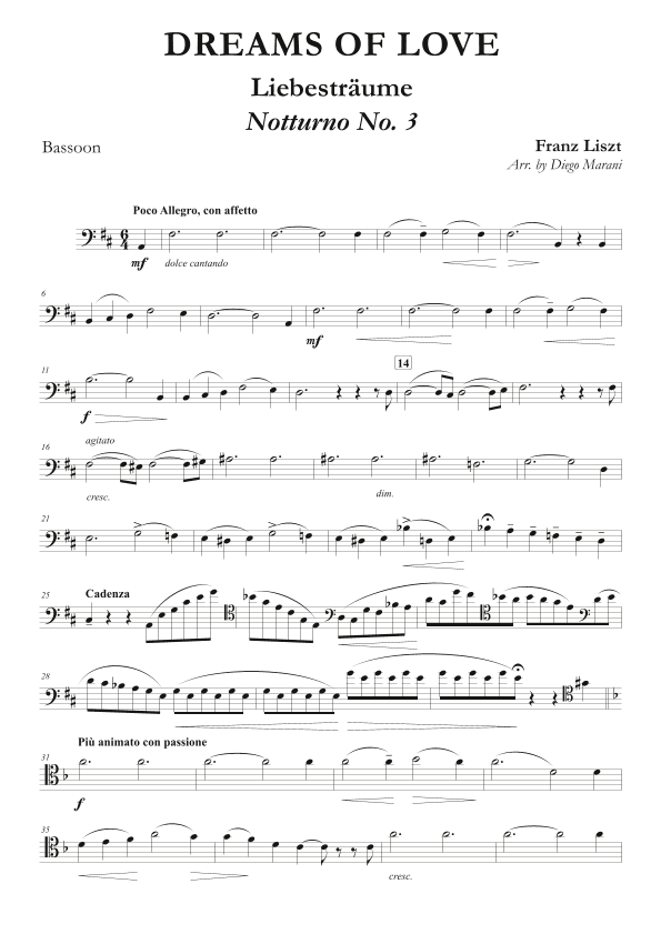 Dreams of Love No. 3 for Bassoon and Piano (arr. Diego Marani)