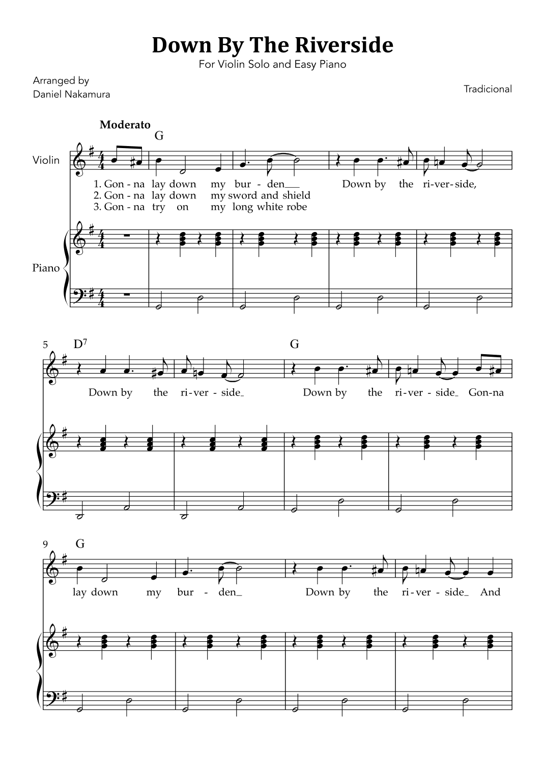 Down By The Riverside (For Violin Solo and Easy Piano) (arr. Daniel Nakamura)
