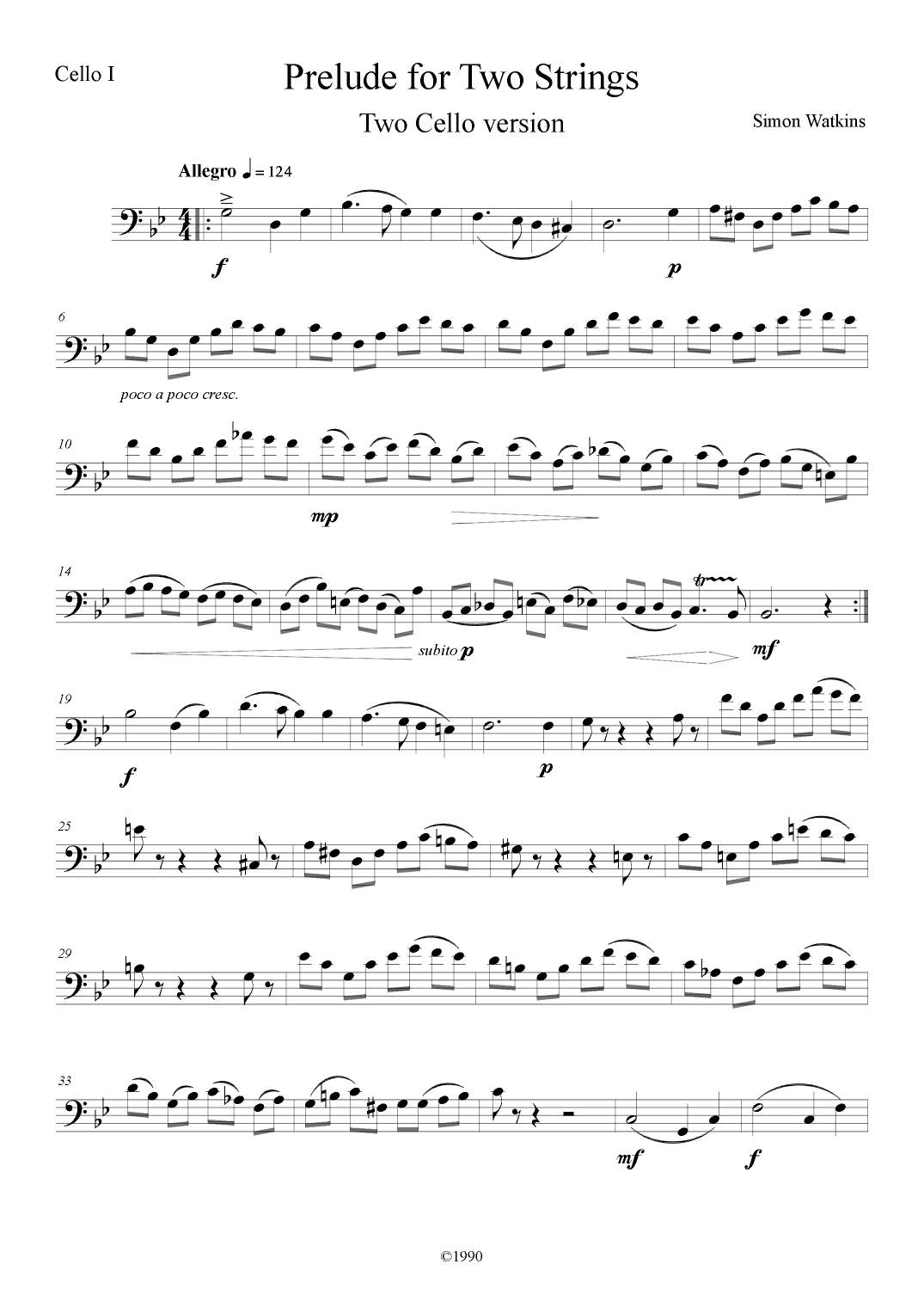 Prelude for two strings - two cello version (parts)