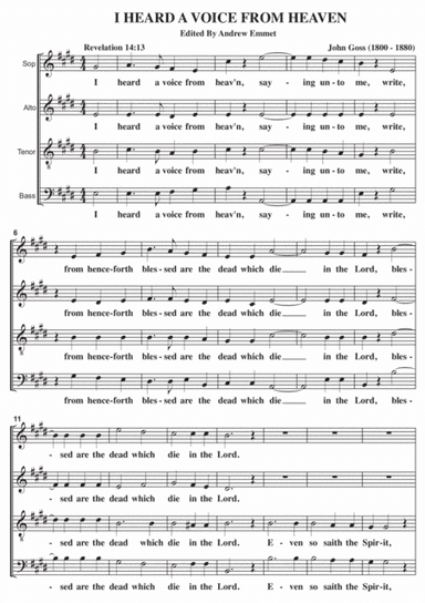 I Heard A Voice From Heaven A Cappella SATB (arr. Edited by Andrew Emmet)