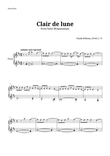 Clair de Lune by Debussy for Easy Piano (arr. Langanho)