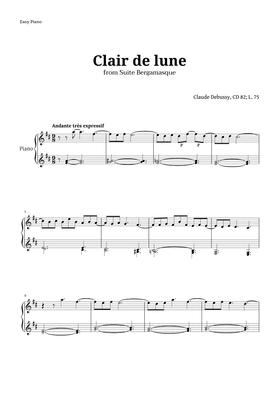 Clair de Lune by Debussy for Easy Piano (arr. Langanho)