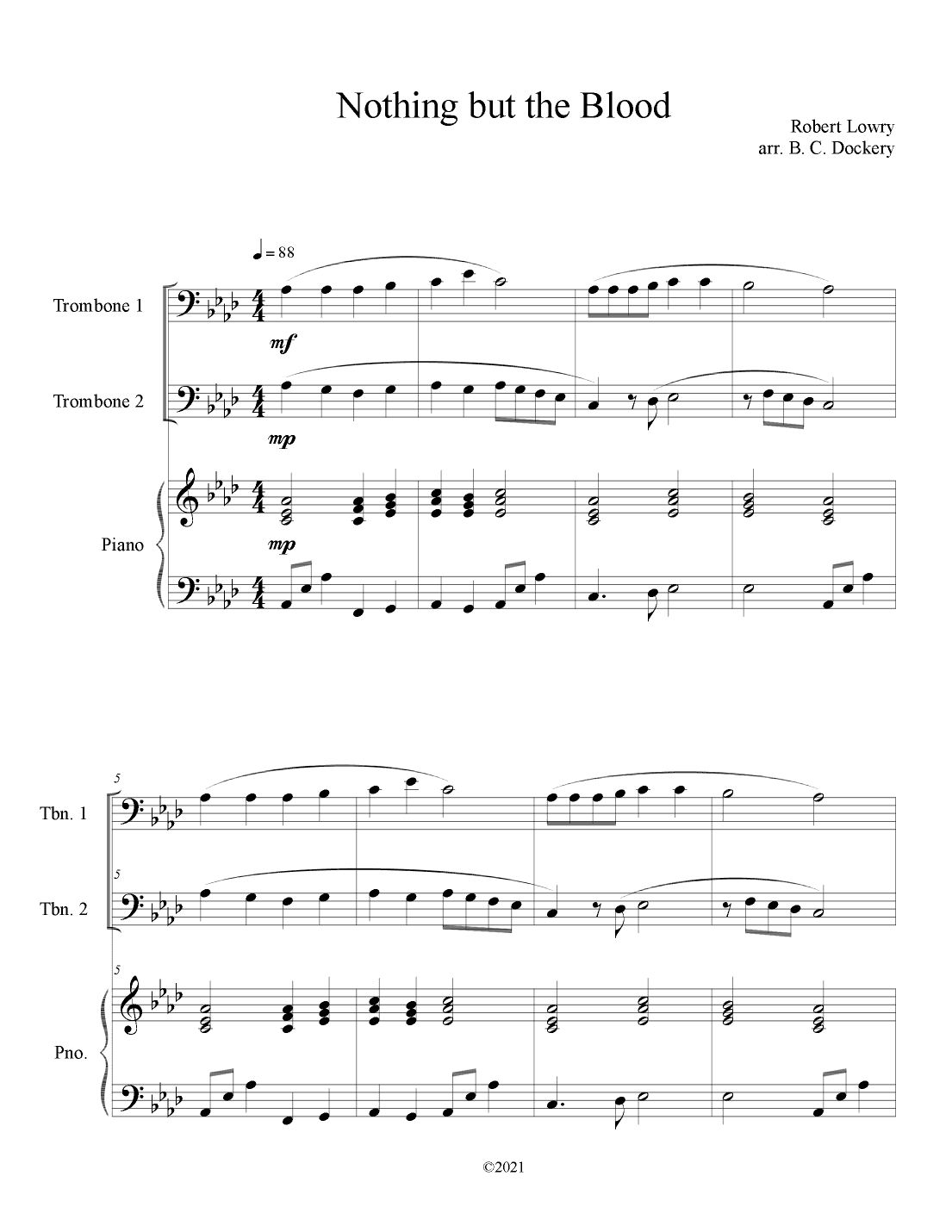 Nothing But the Blood (Trombone Duet with Piano Accompaniment) (arr. B. C. Dockery)