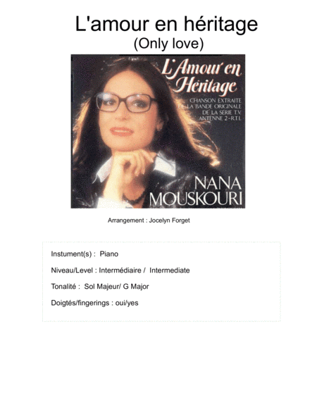 Only Love (l'amour En Heritage) (arr. JFpiano)