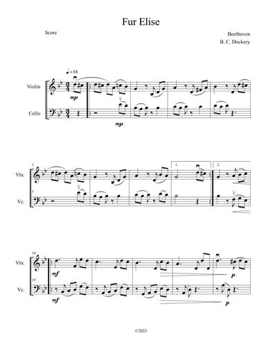 Fur Elise (Violin and Cello Duet) (arr. B. C. Dockery)