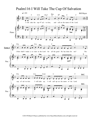 Psalm 116:  I Will Take The Cup Of Salvation - piano/vocal