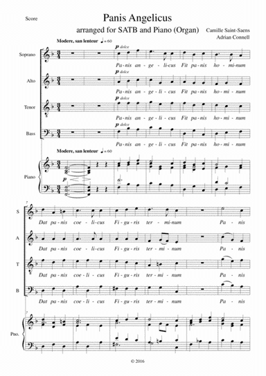 Saint-Saens Panis Angelicus arranged for SATB choir and piano (or organ) (arr. Adrian Connell)