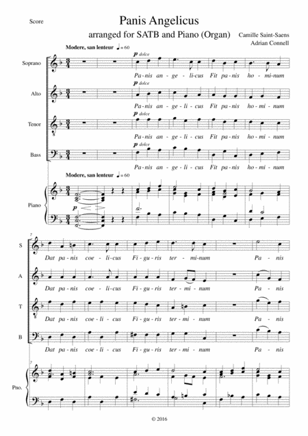 Saint-Saens Panis Angelicus arranged for SATB choir and piano (or organ) (arr. Adrian Connell)