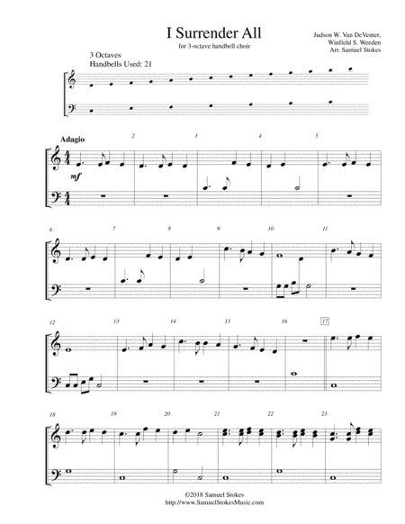 I Surrender All - for 3-octave handbell choir (arr. Samuel Stokes)