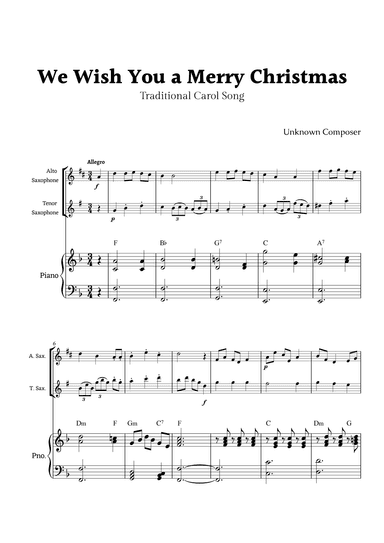 We Wish you a Merry Christmas for Alto Sax and Tenor Sax Duet with Piano (arr. Rika K.)