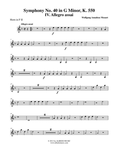 Mozart Symphony No. 40, Movement IV - Horn in F 2 (Transposed Part), K. 550 (arr. Doug Clyde)