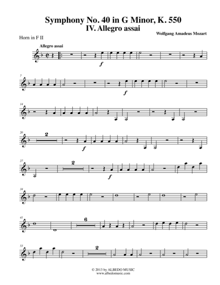 Mozart Symphony No. 40, Movement IV - Horn in F 2 (Transposed Part), K. 550 (arr. Doug Clyde)