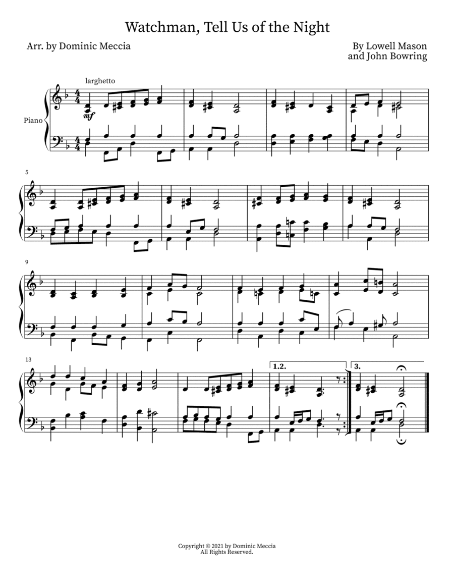 Watchman, Tell Us of the Night (arr. Dominic Meccia)