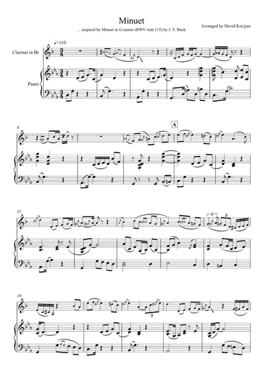Minuet in G-minor, BWV Anh 115 (clarinet & piano) (arr. David Kocijan)