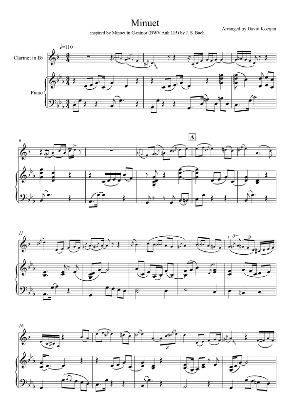 Minuet in G-minor, BWV Anh 115 (clarinet & piano) (arr. David Kocijan)