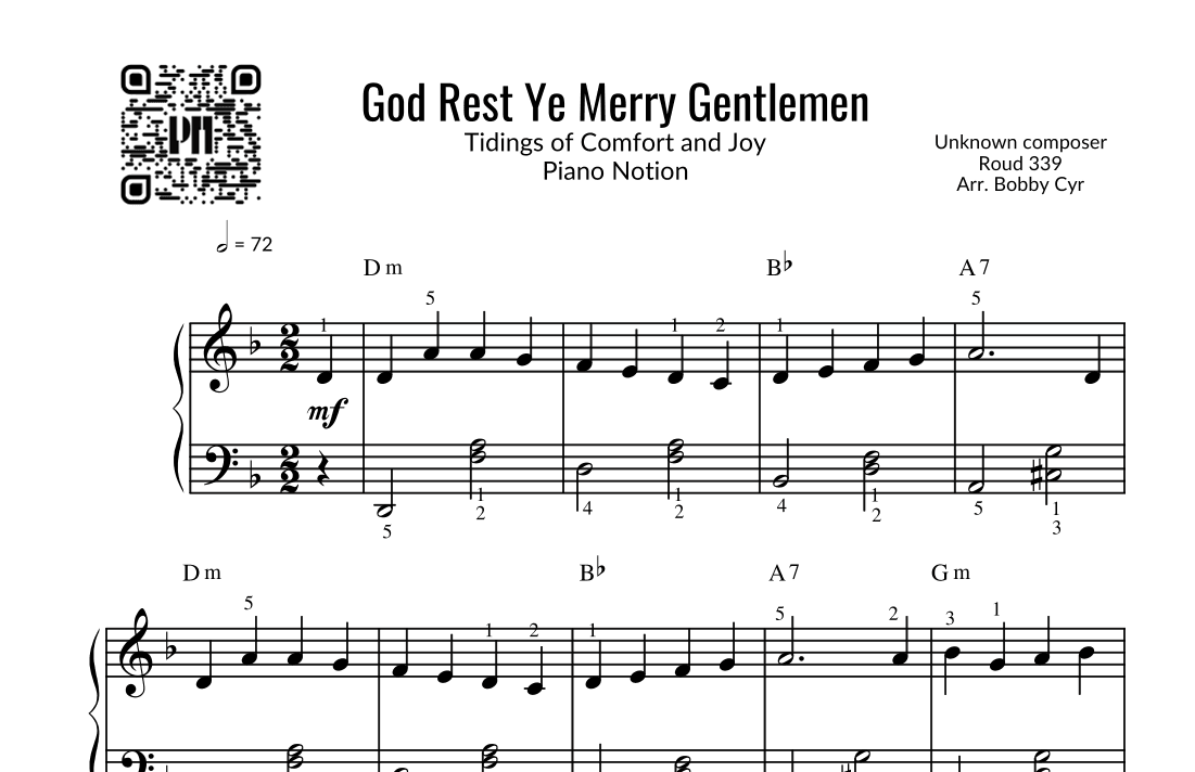 God Rest Ye Merry Gentlemen - Tidings of Comfort and Joy (Easy Piano) (arr. Bobby Cyr)