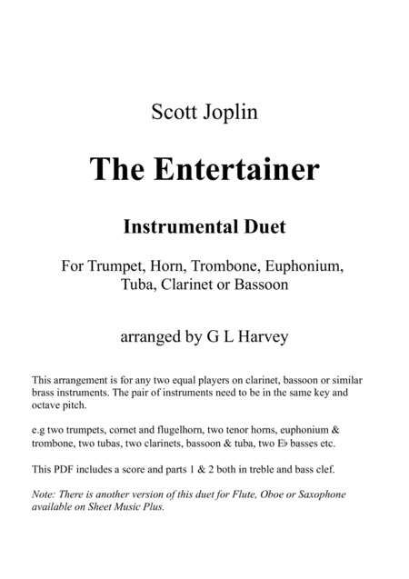 The Entertainer (Brass, Clarinet or Bassoon Duet) (arr. G L Harvey)