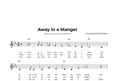 Away in a Manger (Lead Sheet) - Key of E-Flat Major (arr. R. Salvario)