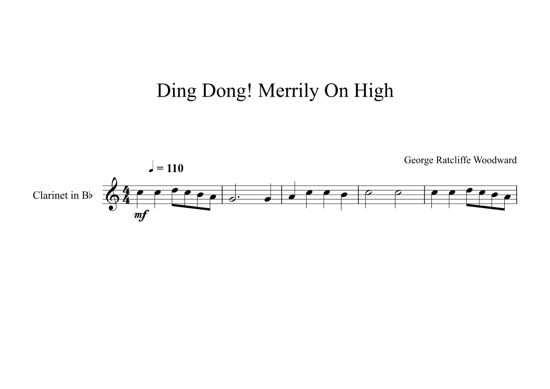 Ding Dong! Merrily On High! - George Ratcliffe Woodward (Clarinet) (arr. Digital Book Music)