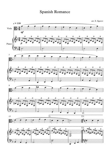 Spanish Romance, For Viola & Piano (arr. Eugene Egorov)