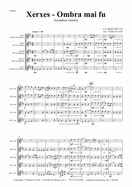 Xerxes Largo - Ombra mai fu - Saxophone Quintet (arr. Thomas H. Graf)