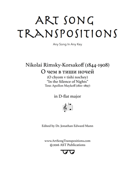 RIMSKY-KORSAKOFF: In the silence of nights, Op. 40 no. 3 (transposed to D-flat major) (arr. ArtSongTranspositions.com)