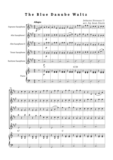 The Blue Danube Waltz - Saxophone Quintet and Piano (arr. Jean Szulc)
