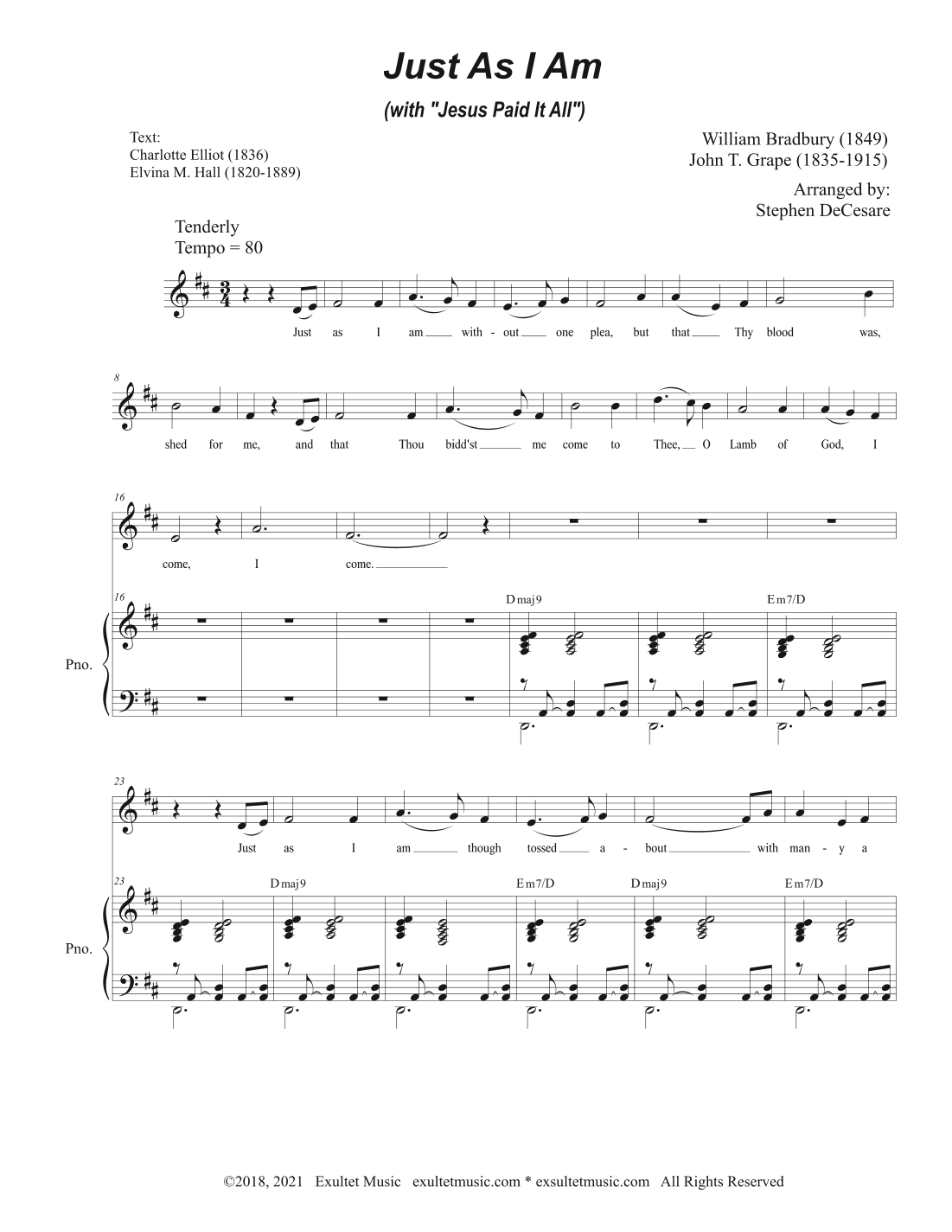 Just As I Am (with "Jesus Paid It All") (Unison choir) (arr. Stephen DeCesare)