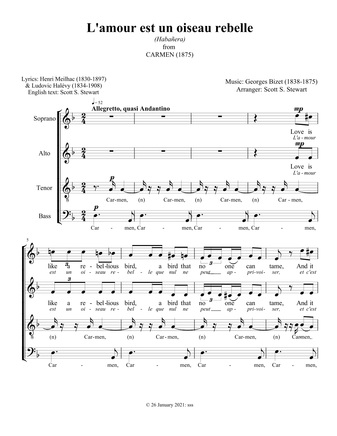 L'amour est un oiseau rebelle (Habañera from CARMEN) (arr. Scott S. Stewart)