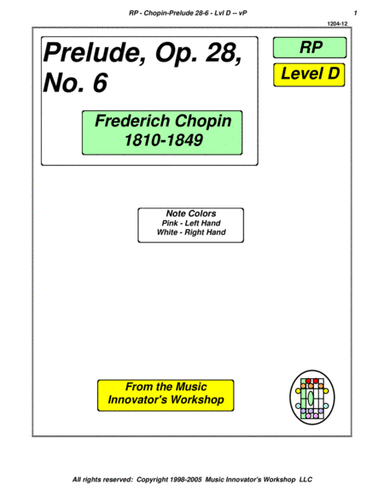 Chopin - Prelude, Opus 28, No. 6 - (Key Map Tablature) (arr. John M. Honeycutt)