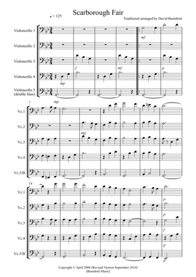 Scarborough Fair for Cello Quintet (arr. David Burndrett)