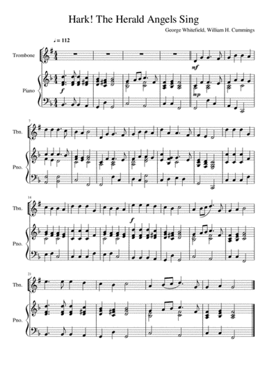 Hark! The Herald Angels Sing - Trombone (Treble Clef) and Piano (arr. Kacie J. Rickells)