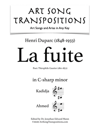 DUPARC: La fuite (transposed to C-sharp minor) (arr. ArtSongTranspositions.com)