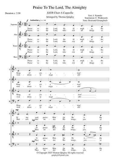 Praise To The Lord, The Almighty (SATB A Cappella) (arr. Thomas Quigley)